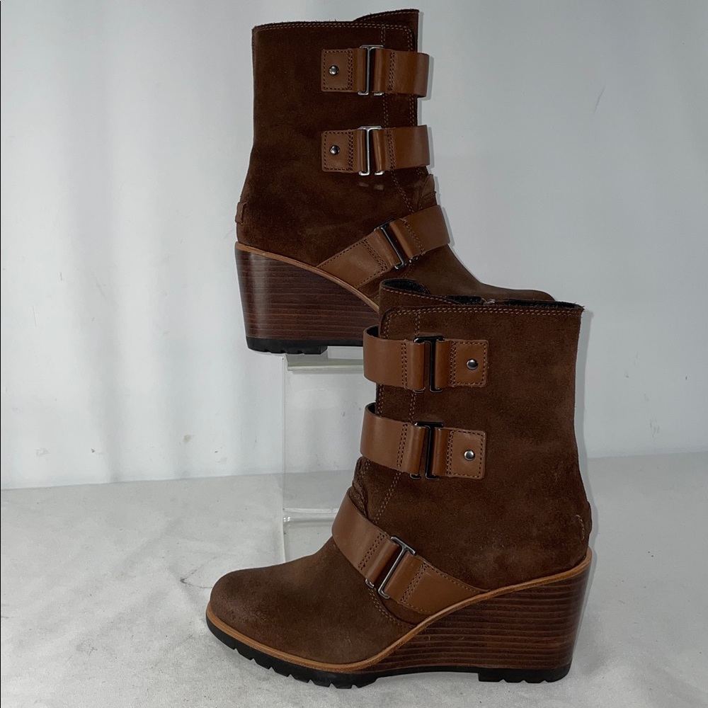 SOREL AFTER HOURS WEDGE BOOT IN BROWN SUEDE FTL-10-274
